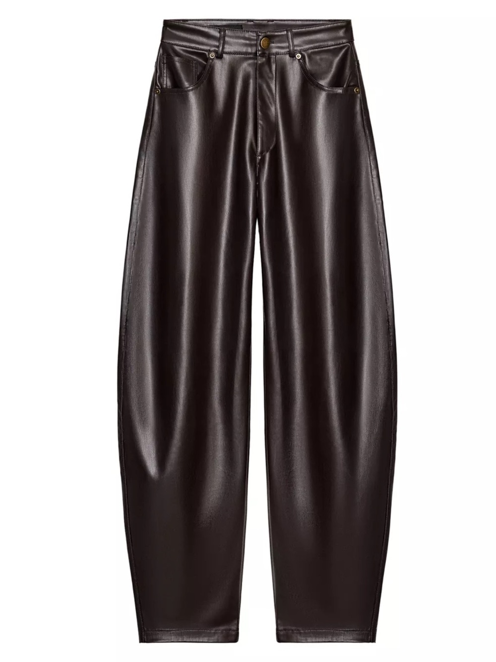Zara Dark Brown Faux Leather Barrel Pants - NWOT, XS